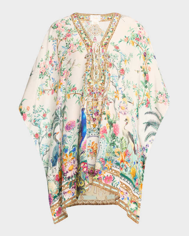 Plumes and Parterres Crystal Lace-Up Mini Kaftan